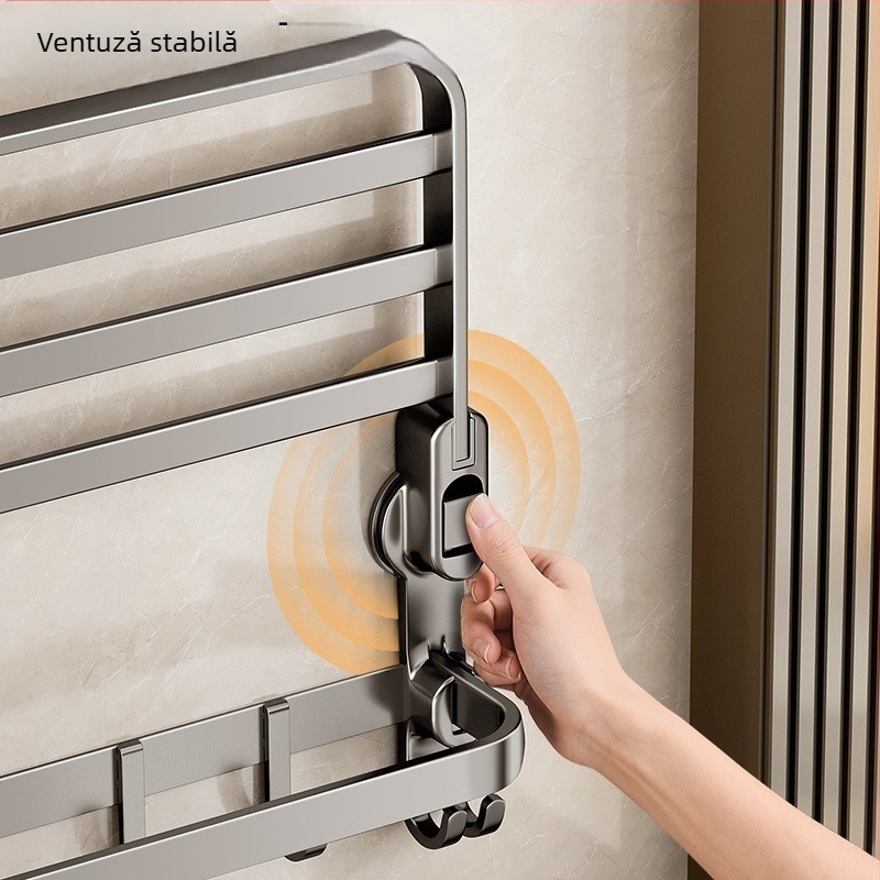 Suport pentru prosoape din aliaj de aluminiu Gunmetal, cu ventuză, integrat, fără găuri, pentru baie