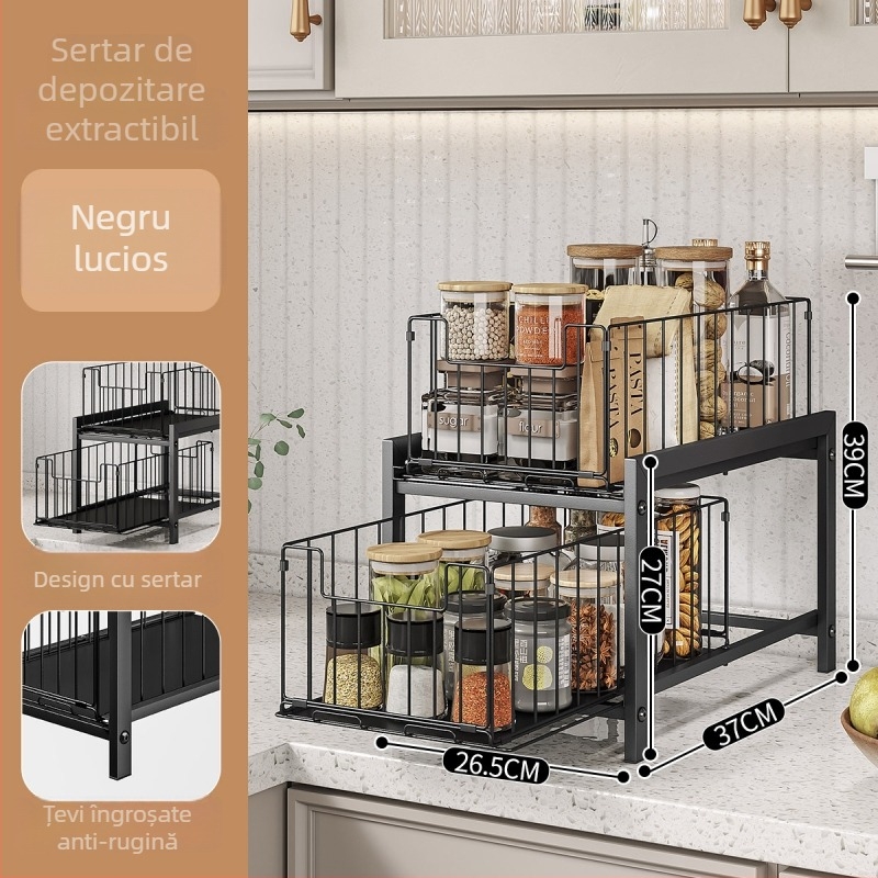 Raft metalic 2 etaje pentru bucătărie, baie și living – organizator compact, pentru birou și podea