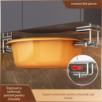 Raft suspendat din oțel inoxidabil pentru chiuvetă, depozitare multifuncțională pentru capace de oale și plăci de tăiat, montaj fără găuri