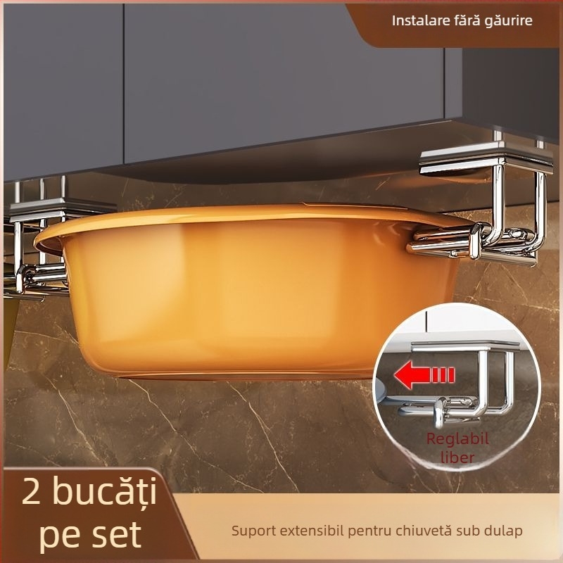 Raft suspendat din oțel inoxidabil pentru chiuvetă, depozitare multifuncțională pentru capace de oale și plăci de tăiat, montaj fără găuri