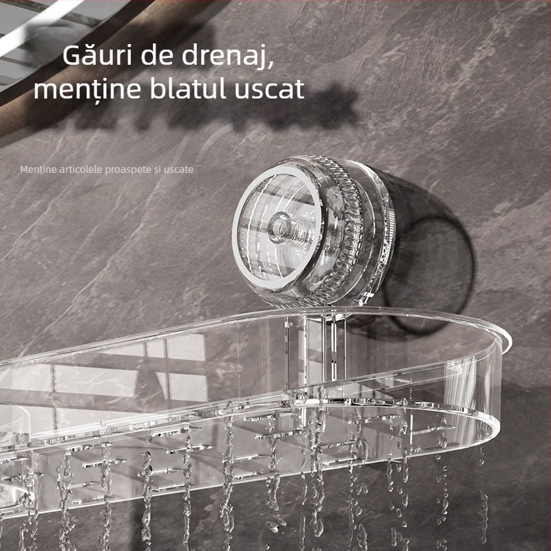 Raft depozitare pentru baie cu ventuză, montaj fără găuri – pentru chiuvetă și oglindă