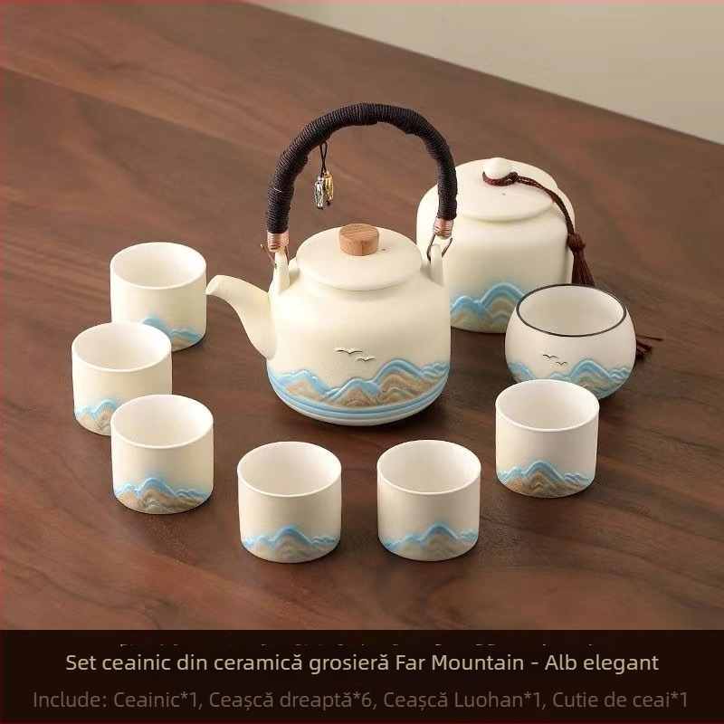 Set Gongfu de ceai, stil chinezesc, pentru uz casnic, ceainic cu mâner mare, set complet pentru prepararea ceaiului, ceainic cu mare capacitate pentru ceai cu flori