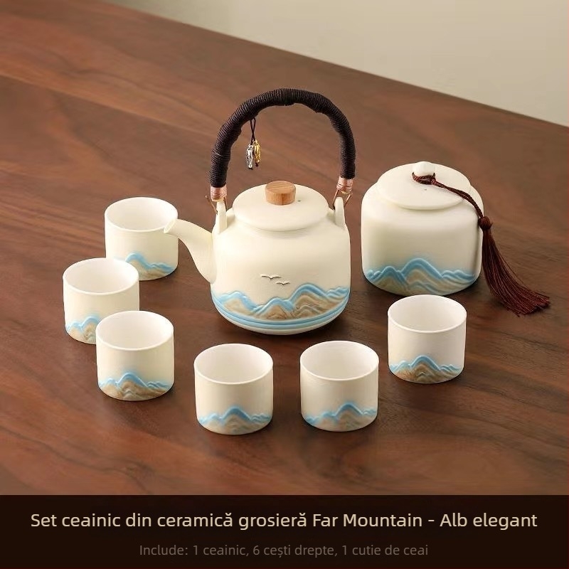 Set Gongfu de ceai, stil chinezesc, pentru uz casnic, ceainic cu mâner mare, set complet pentru prepararea ceaiului, ceainic cu mare capacitate pentru ceai cu flori