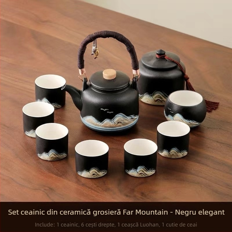 Set Gongfu de ceai, stil chinezesc, pentru uz casnic, ceainic cu mâner mare, set complet pentru prepararea ceaiului, ceainic cu mare capacitate pentru ceai cu flori