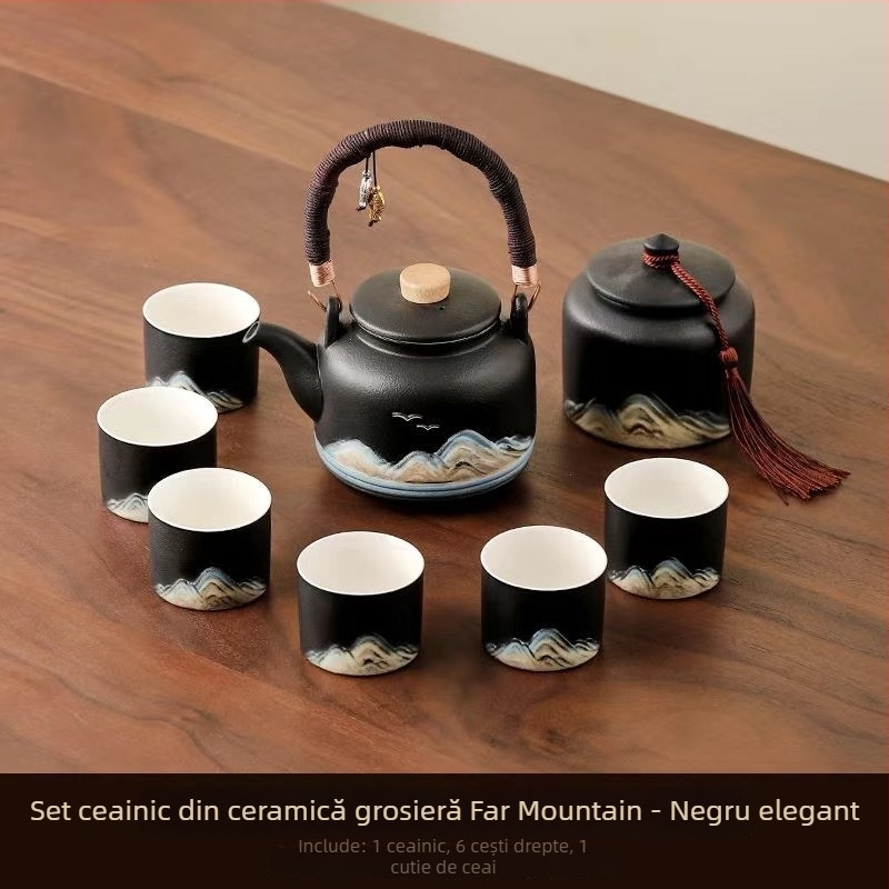 Set Gongfu de ceai, stil chinezesc, pentru uz casnic, ceainic cu mâner mare, set complet pentru prepararea ceaiului, ceainic cu mare capacitate pentru ceai cu flori