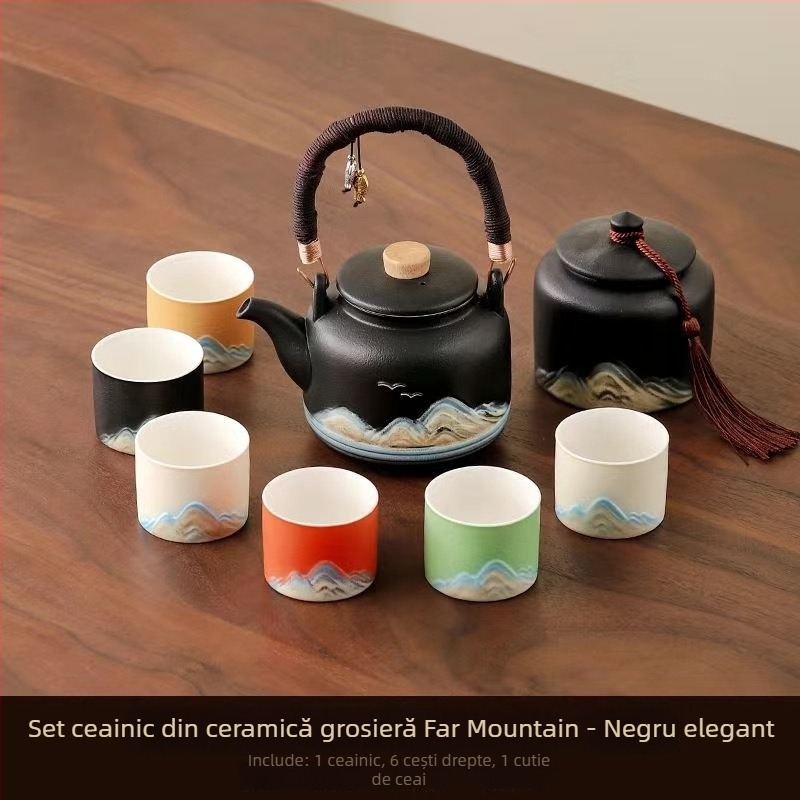 Set Gongfu de ceai, stil chinezesc, pentru uz casnic, ceainic cu mâner mare, set complet pentru prepararea ceaiului, ceainic cu mare capacitate pentru ceai cu flori