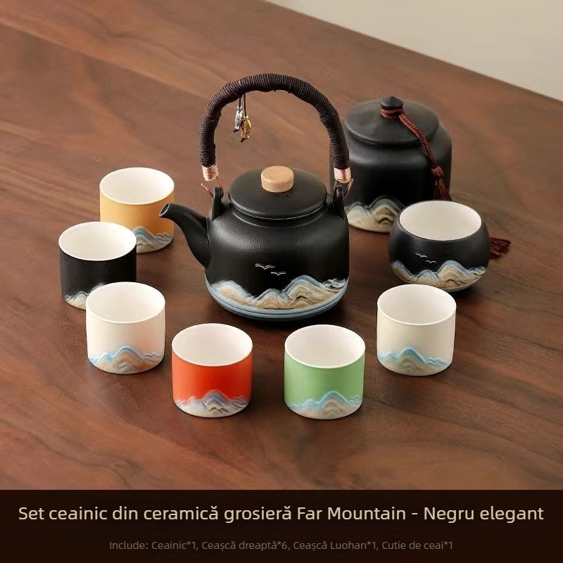 Set Gongfu de ceai, stil chinezesc, pentru uz casnic, ceainic cu mâner mare, set complet pentru prepararea ceaiului, ceainic cu mare capacitate pentru ceai cu flori