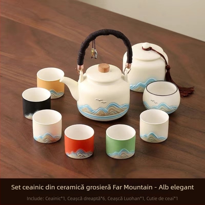 Set Gongfu de ceai, stil chinezesc, pentru uz casnic, ceainic cu mâner mare, set complet pentru prepararea ceaiului, ceainic cu mare capacitate pentru ceai cu flori