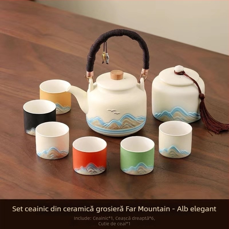 Set Gongfu de ceai, stil chinezesc, pentru uz casnic, ceainic cu mâner mare, set complet pentru prepararea ceaiului, ceainic cu mare capacitate pentru ceai cu flori
