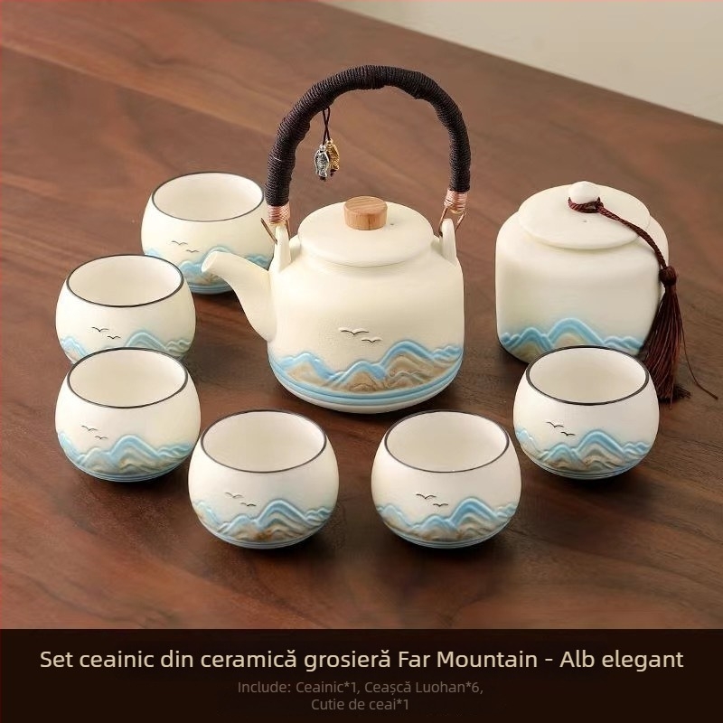 Set Gongfu de ceai, stil chinezesc, pentru uz casnic, ceainic cu mâner mare, set complet pentru prepararea ceaiului, ceainic cu mare capacitate pentru ceai cu flori