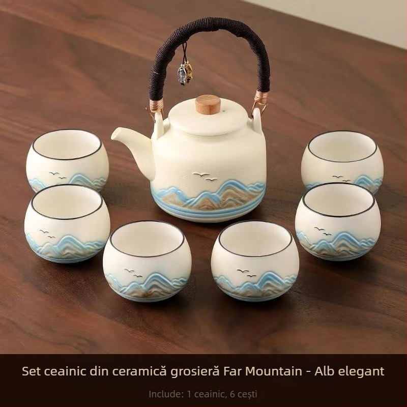 Set Gongfu de ceai, stil chinezesc, pentru uz casnic, ceainic cu mâner mare, set complet pentru prepararea ceaiului, ceainic cu mare capacitate pentru ceai cu flori