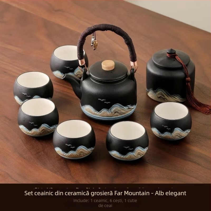 Set Gongfu de ceai, stil chinezesc, pentru uz casnic, ceainic cu mâner mare, set complet pentru prepararea ceaiului, ceainic cu mare capacitate pentru ceai cu flori