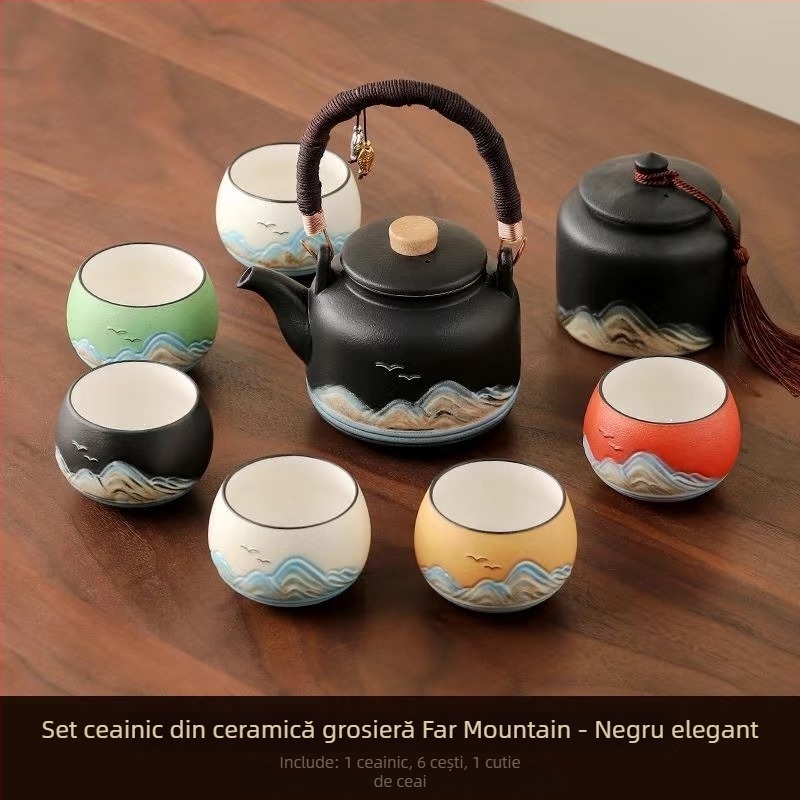 Set Gongfu de ceai, stil chinezesc, pentru uz casnic, ceainic cu mâner mare, set complet pentru prepararea ceaiului, ceainic cu mare capacitate pentru ceai cu flori