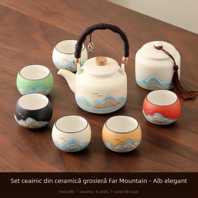 Set Gongfu de ceai, stil chinezesc, pentru uz casnic, ceainic cu mâner mare, set complet pentru prepararea ceaiului, ceainic cu mare capacitate pentru ceai cu flori