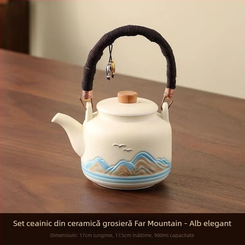 Set Gongfu de ceai, stil chinezesc, pentru uz casnic, ceainic cu mâner mare, set complet pentru prepararea ceaiului, ceainic cu mare capacitate pentru ceai cu flori