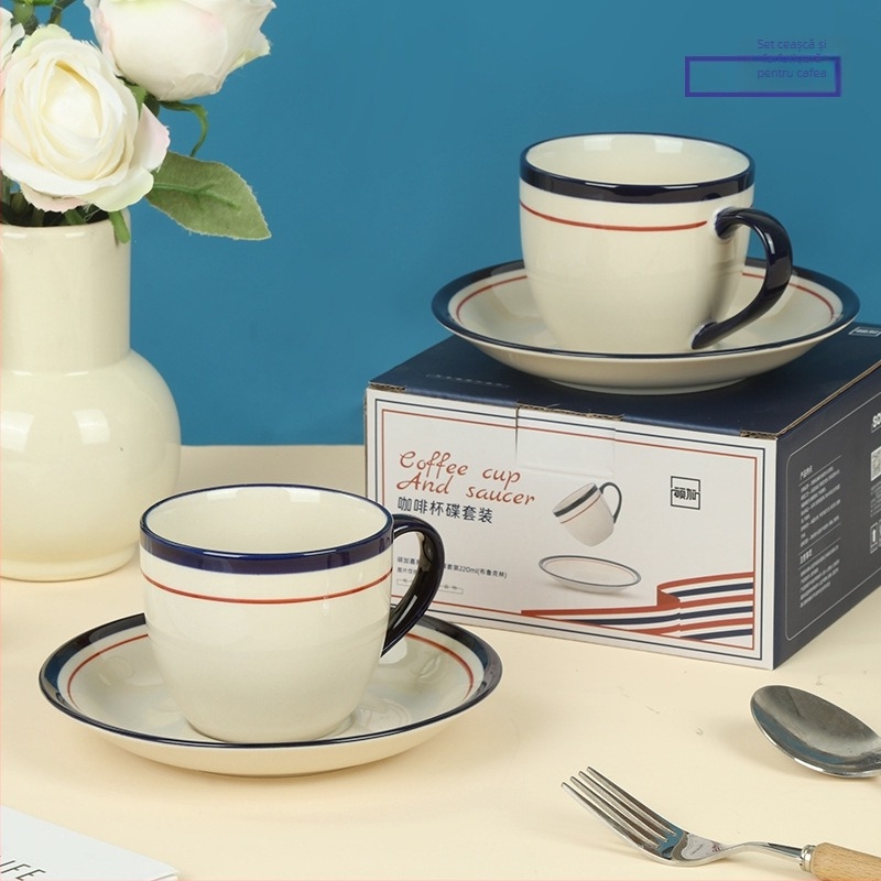 Shunxiang set ceramic pentru cafea cu ceașcă și farfurioară, în cutie cadou, ceașcă ceramică personală, design vintage pentru femei