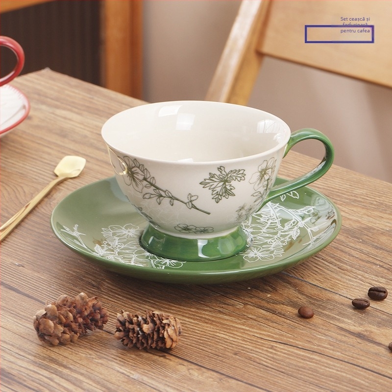 Shunxiang set ceramic pentru cafea cu ceașcă și farfurioară, în cutie cadou, ceașcă ceramică personală, design vintage pentru femei