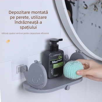 Raft de depozitare pentru baie, montat pe perete – design cu pește auriu mic, din plastic
