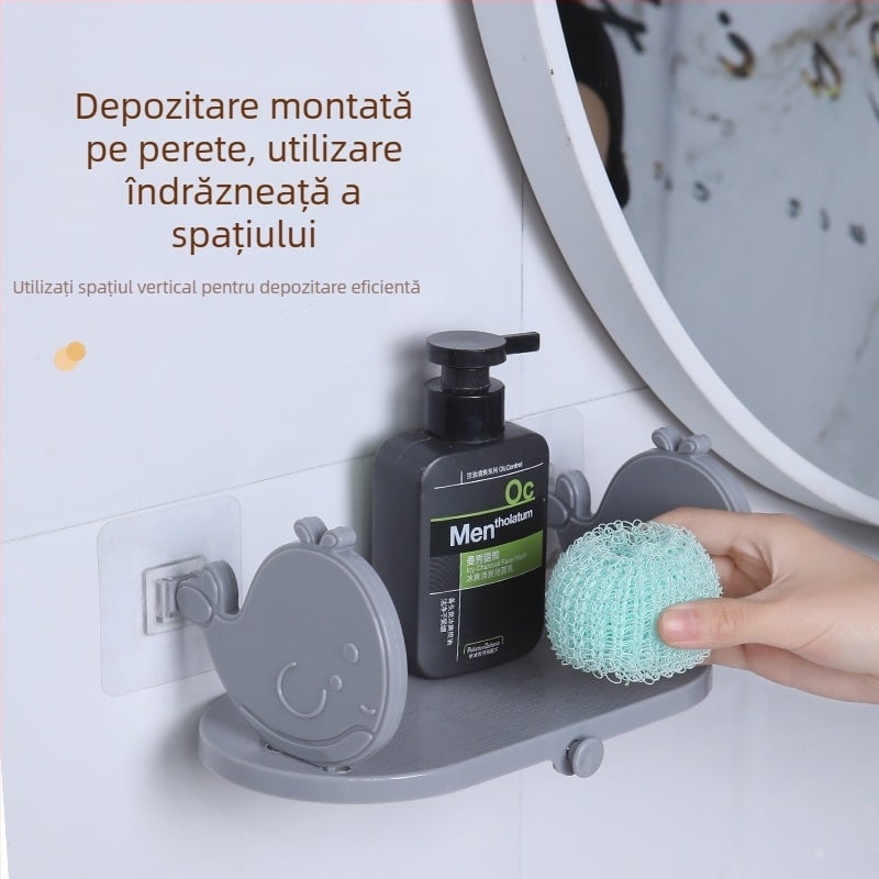 Raft de depozitare pentru baie, montat pe perete – design cu pește auriu mic, din plastic