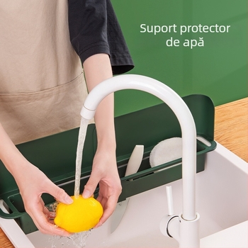 Protecție împotriva stropilor pentru chiuvetă, cu spațiu de depozitare retractabil și coș de scurgere