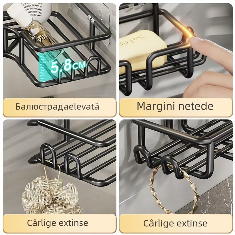 Raft de depozitare triunghiular din fier pentru baie, set din trei piese, montaj fără găuri, etajeră de colț