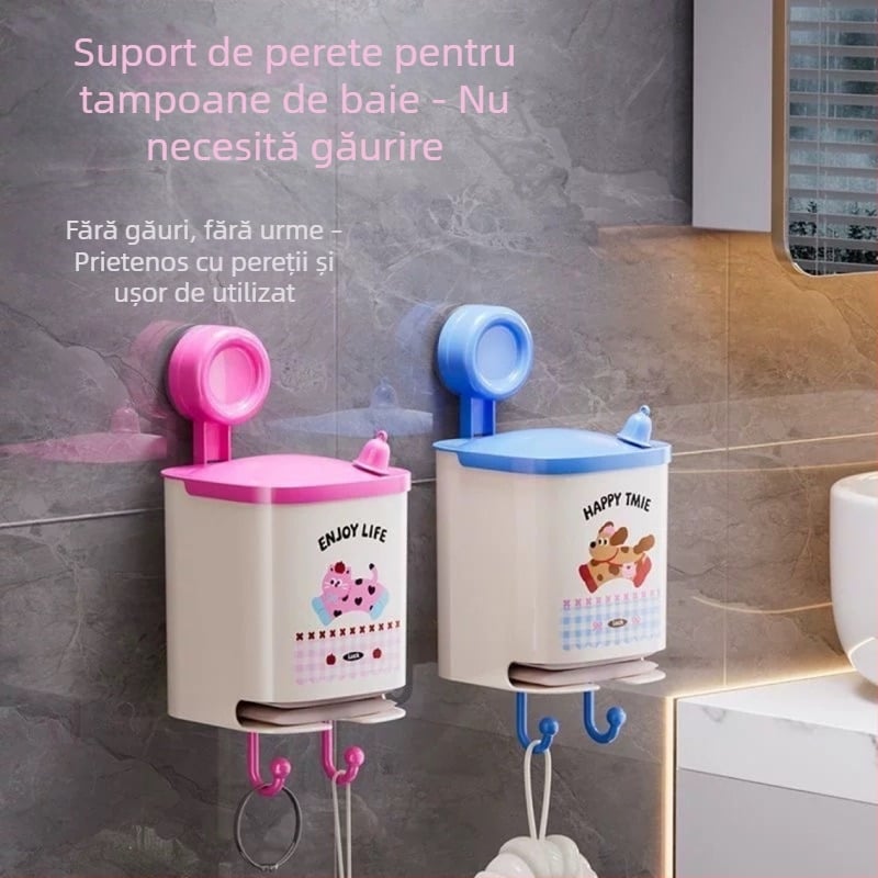 Organizator de baie cu ventuză, fără găuri, pentru tampoane igienice, șervețele și prosoape de față