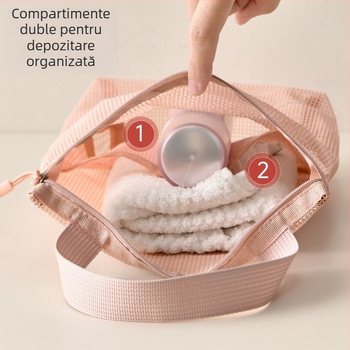 Geantă portabilă pentru toaletă, capacitate mare, organizator din plasă transparentă pentru igienă și îngrijire a pielii, pentru călătorii