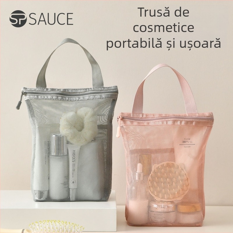 Geantă portabilă pentru toaletă, capacitate mare, organizator din plasă transparentă pentru igienă și îngrijire a pielii, pentru călătorii
