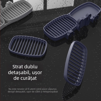 Cutie de săpun creativă, cu două etaje, fără găuri, montată pe perete, lucrată manual, cu drenaj și ventuză pentru baie