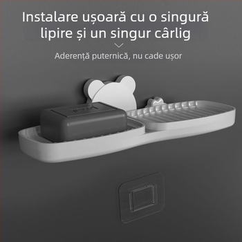 Cutie de săpun creativă, cu două etaje, fără găuri, montată pe perete, lucrată manual, cu drenaj și ventuză pentru baie