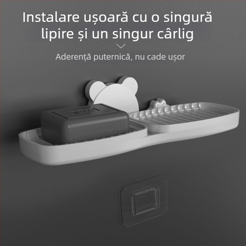 Cutie de săpun creativă, cu două etaje, fără găuri, montată pe perete, lucrată manual, cu drenaj și ventuză pentru baie