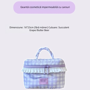 Geantă impermeabilă pentru machiaj și igienă în stil coreean, cu model împletit, capacitate mare, compartimente stratificate, portabilă pentru călătorii