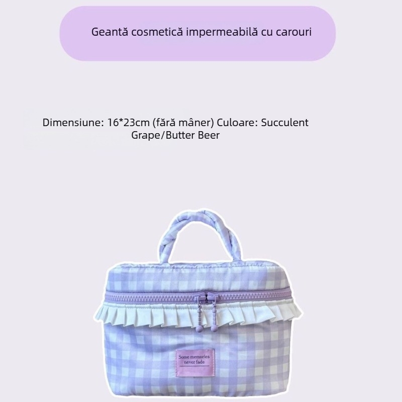 Geantă impermeabilă pentru machiaj și igienă în stil coreean, cu model împletit, capacitate mare, compartimente stratificate, portabilă pentru călătorii