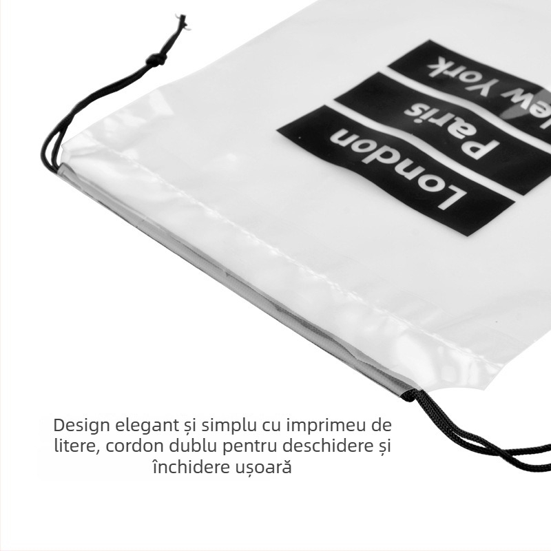 Set de 5 genți transparente din PVC, impermeabile, pentru călătorii, cu șnur; organizare pentru pantofi, lenjerie, cosmetică și alte obiecte