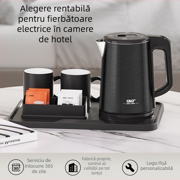 Ceainic electric din oțel inoxidabil, 1,2 L, pentru hoteluri și pensiuni, pereți dubli, oprire automată