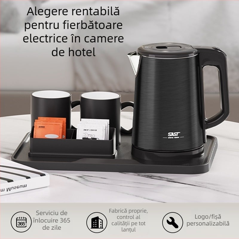 Ceainic electric din oțel inoxidabil, 1,2 L, pentru hoteluri și pensiuni, pereți dubli, oprire automată