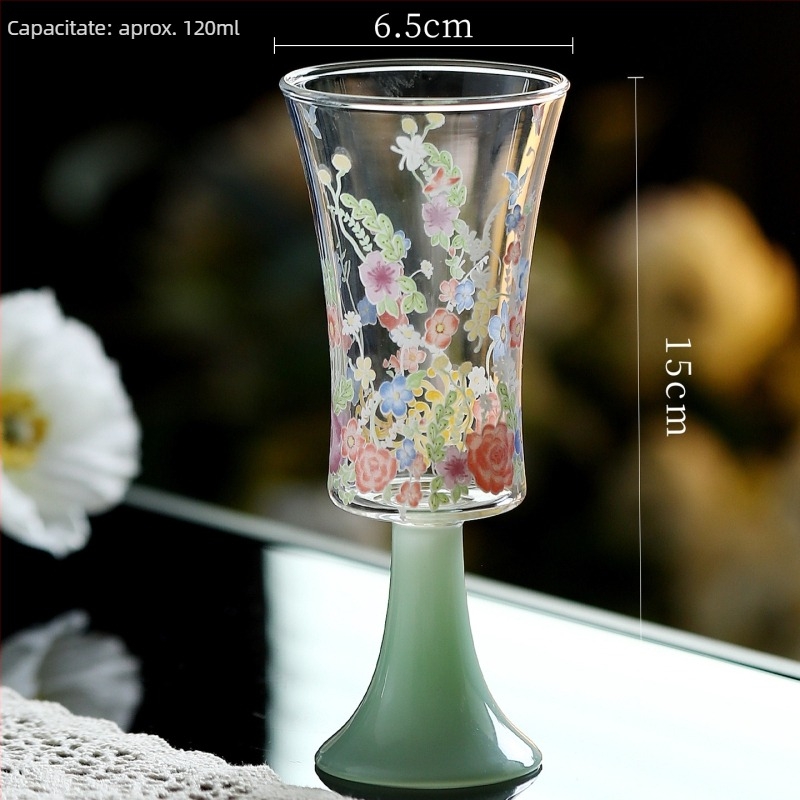 Set de ceai Kung Fu din sticlă rezistentă la temperatură, cu mâner, ceainic cu model floral, bol cu capac în trei părți, cești de ceai verde, ceașcă de degustare și ceașcă de servire