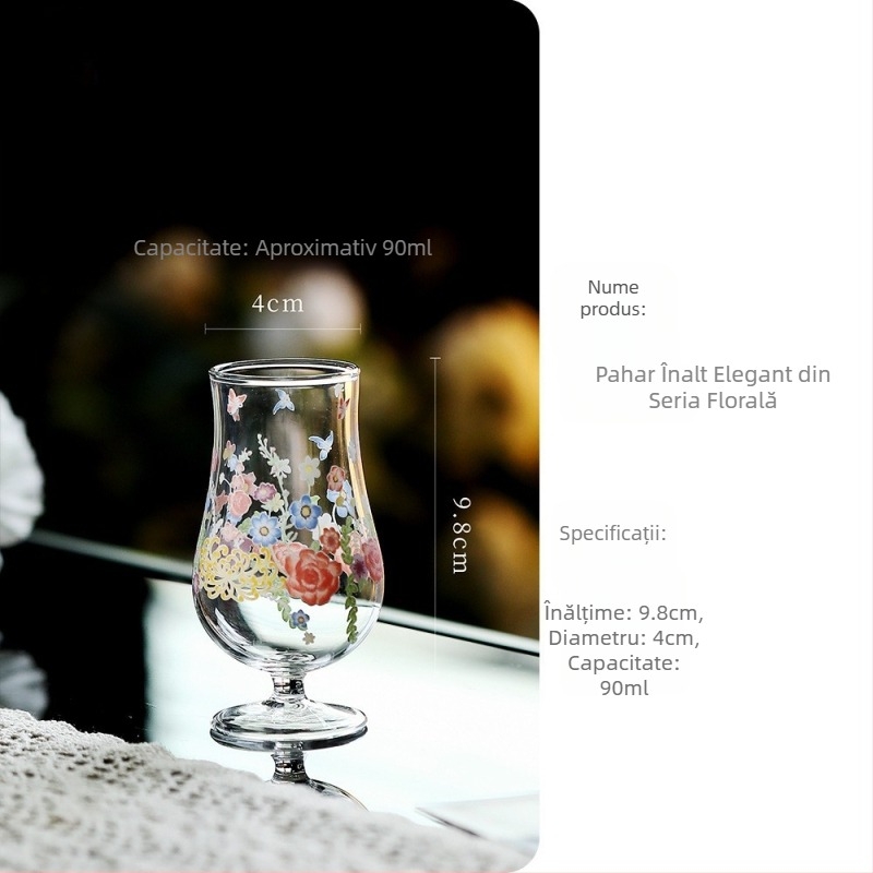 Set de ceai Kung Fu din sticlă rezistentă la temperatură, cu mâner, ceainic cu model floral, bol cu capac în trei părți, cești de ceai verde, ceașcă de degustare și ceașcă de servire