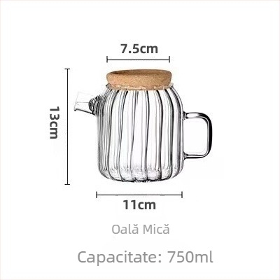 Carafă de apă rece din sticlă borosilikat, capacitate mare, rezistentă la temperaturi, design cu dungi, stil japonez