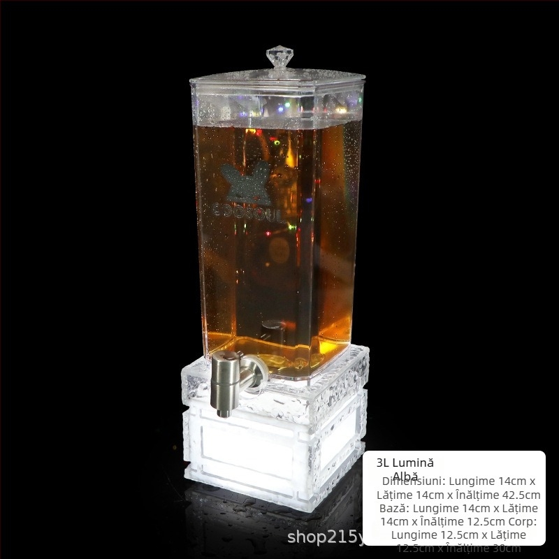 Dispenser de vin pentru bar, iluminat, cu robinet, separator transparent pentru vin de fructe și cocktailuri