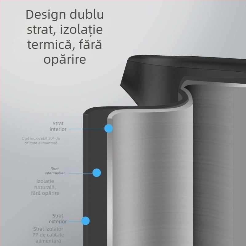 Po Wei fierbător electric pentru hoteluri, compact 0.8 L, oțel inox 316, dublu perete, fierbere rapidă