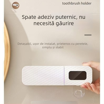 Suport inteligent pentru periuța de dinți cu sterilizare UV, activare automată, prindere cu ventuză, fără găuri