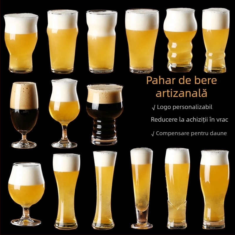 Pahar din sticlă pentru bere artizanală, 500 ml, capacitate mare, pentru bar, cu logo
