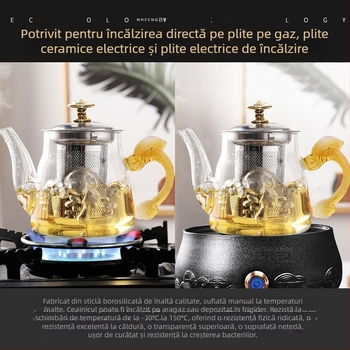 Set de ceainic din sticlă pentru acasă, cu filtru
