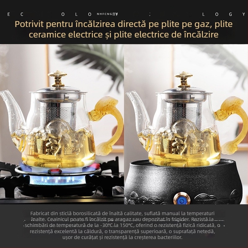 Set de ceainic din sticlă pentru acasă, cu filtru
