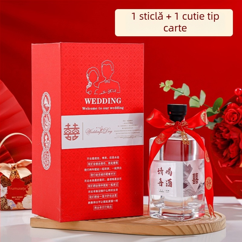 Sticle goale din sticlă cristalină pentru nuntă, capacitate 0,5 kg, transparente cu etichete, ambalaj premium, set sticle de băutură