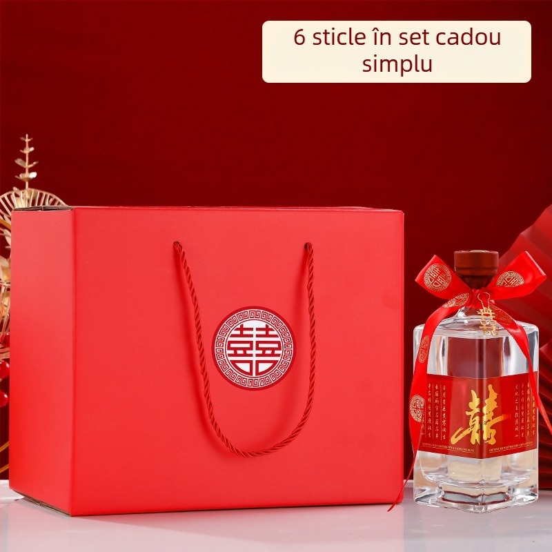 Sticle goale din sticlă cristalină pentru nuntă, capacitate 0,5 kg, transparente cu etichete, ambalaj premium, set sticle de băutură