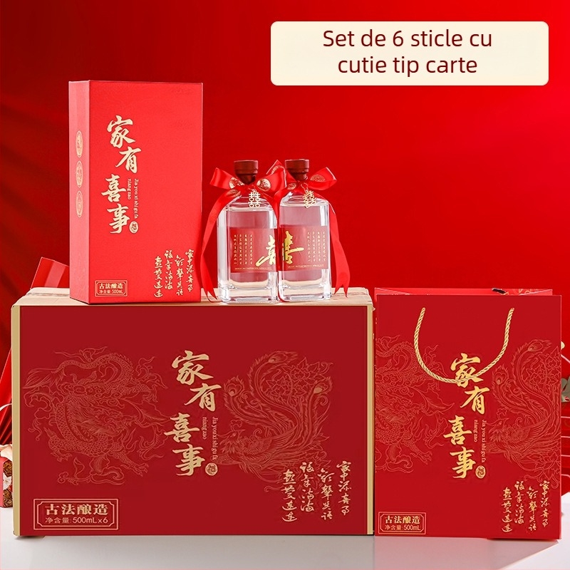 Sticle goale din sticlă cristalină pentru nuntă, capacitate 0,5 kg, transparente cu etichete, ambalaj premium, set sticle de băutură