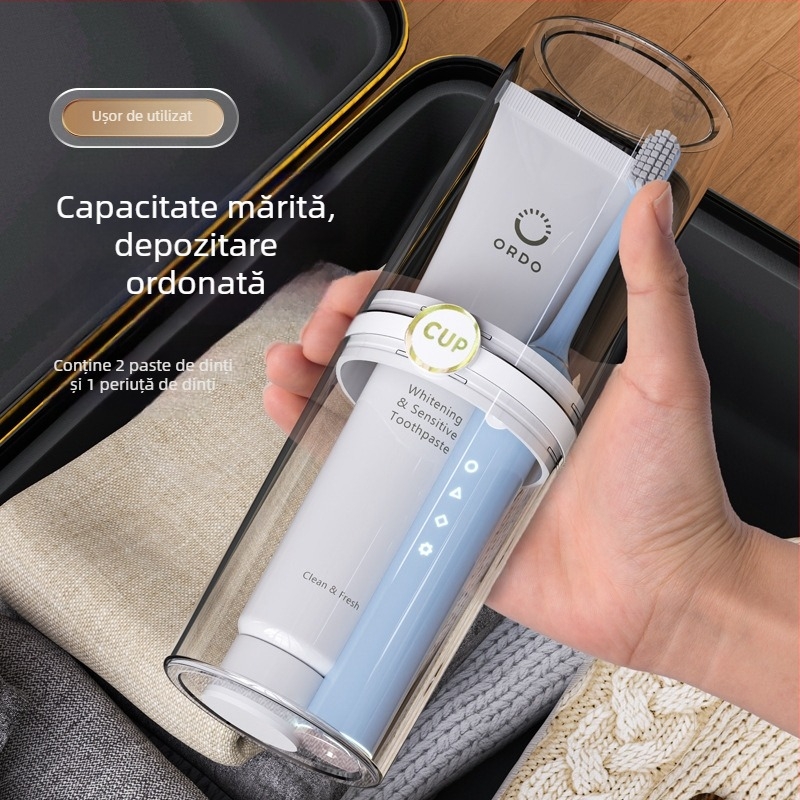 Cana transparentă de călătorie pentru clătirea gurii și cutie portabilă de depozitare a periuțelor de dinți - set