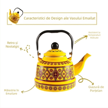 Ceainic emailat ceramic cu motiv floral – stil pastoral, accesorii bucătărie pentru apă fierbinte